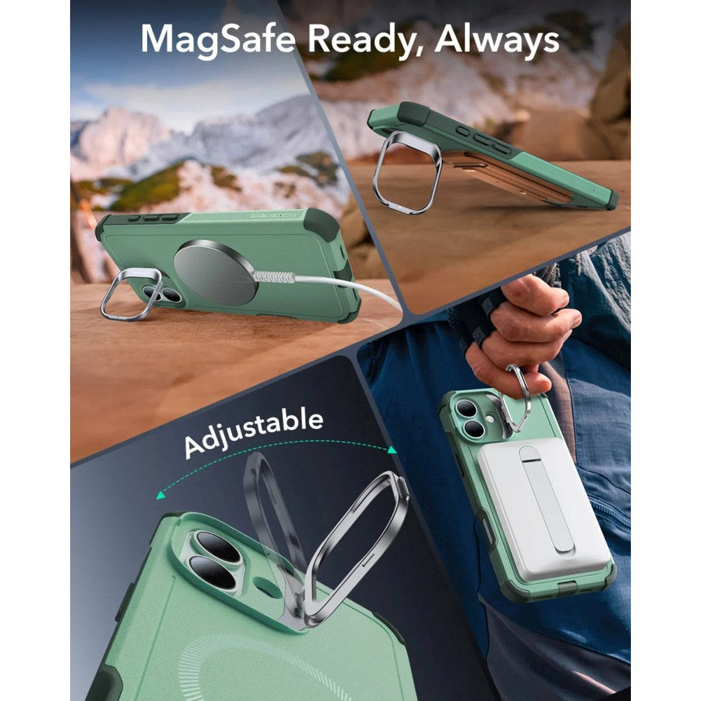 ESR iPhone 16 Cyber Armor Deksel med Kickstand - MagSafe Kompatibel - Grønn