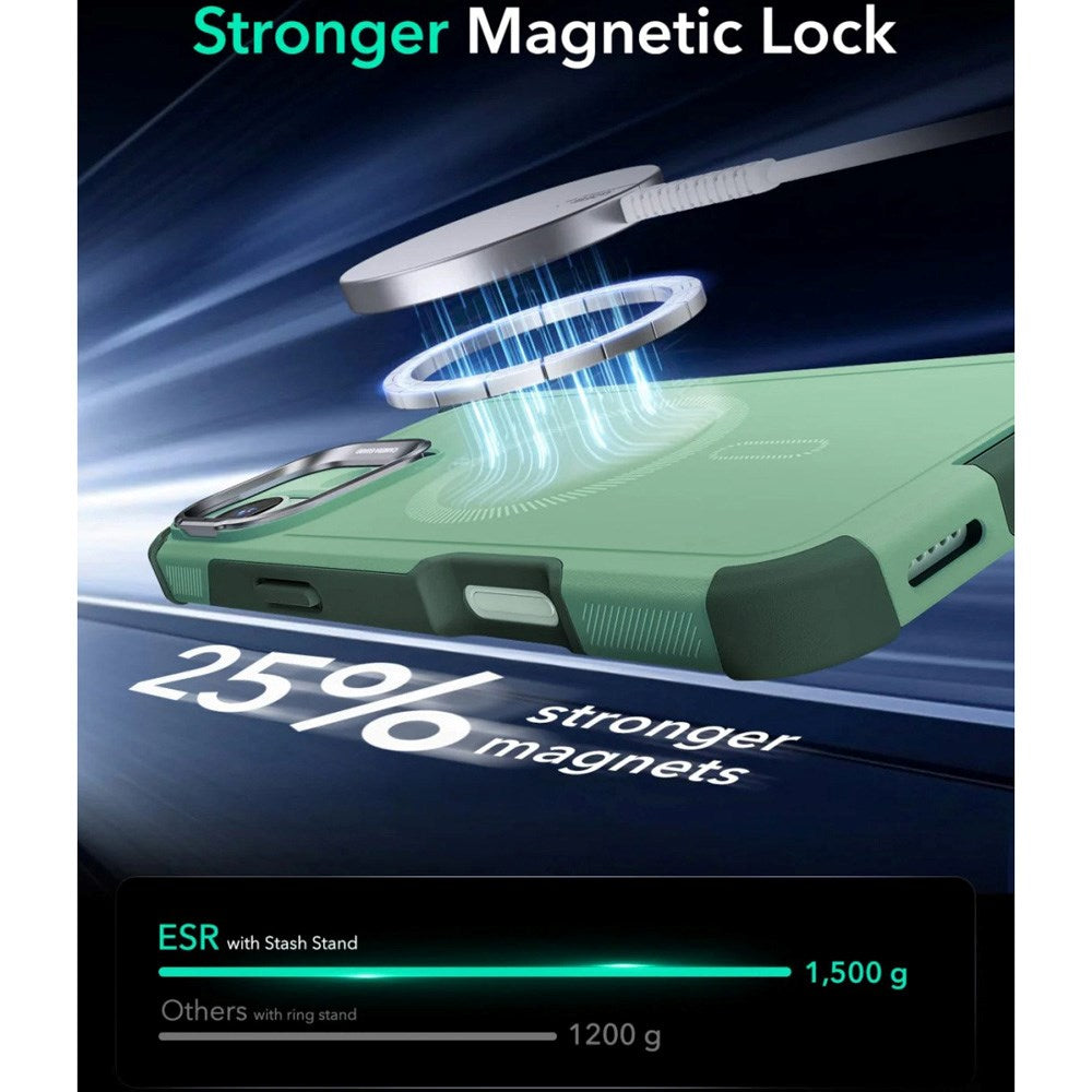 ESR iPhone 16 Cyber Armor Deksel med Kickstand - MagSafe Kompatibel - Grønn