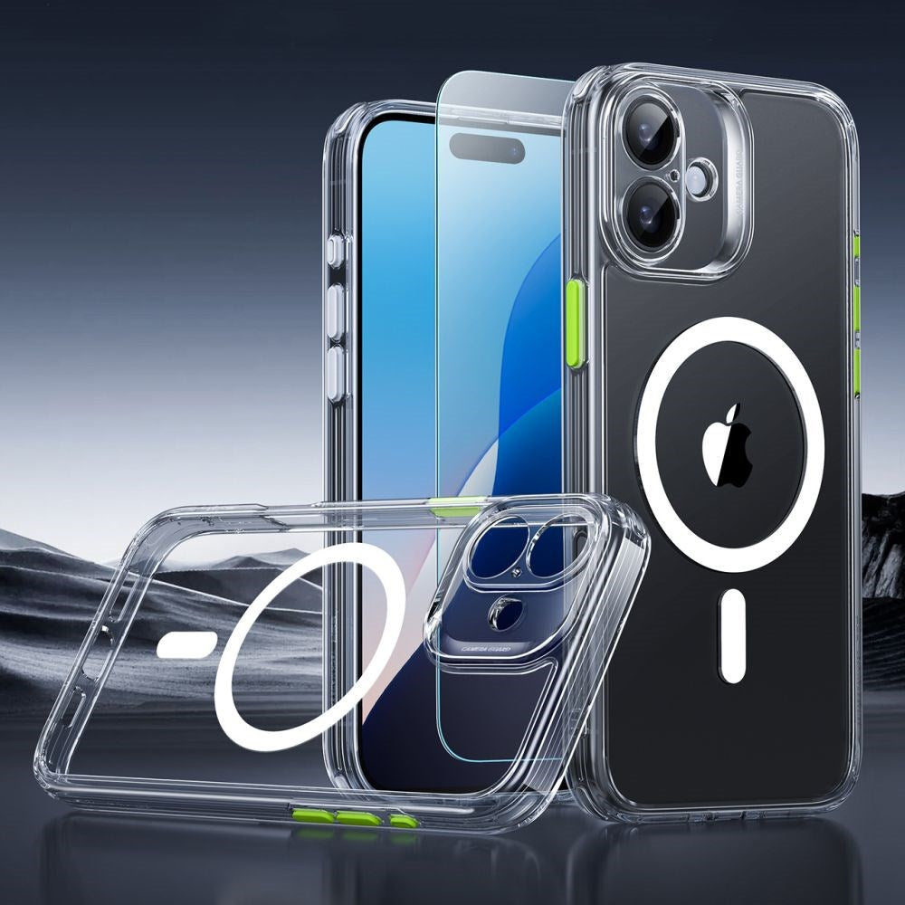 iPhone 16 ESR Classic Pro Set HaloLock m. Bak Deksel & Skjermbeskyttelsesglass – MagSafe Kompatibel – Gjennomsiktig
