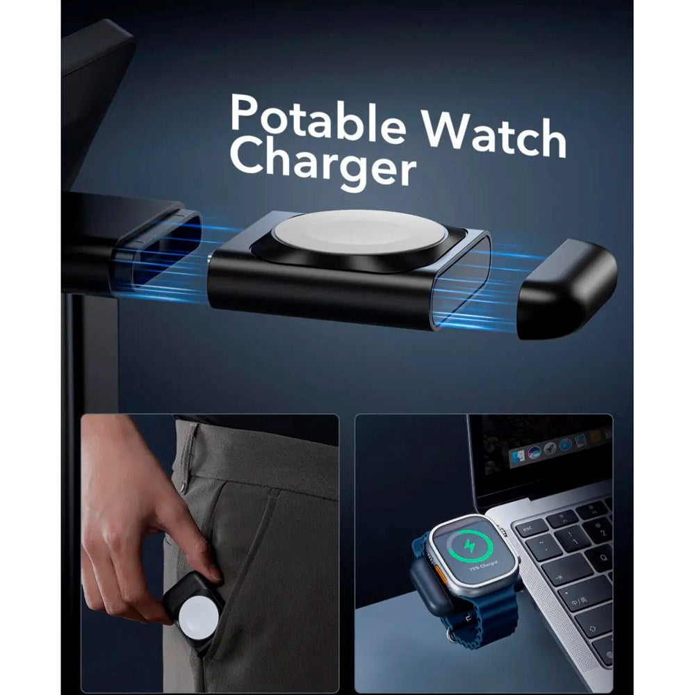ESR 3-i-1 Qi2 Trådløs Lader med Avtakbar Apple Watch Lader - MagSafe Kompatibel - Svart