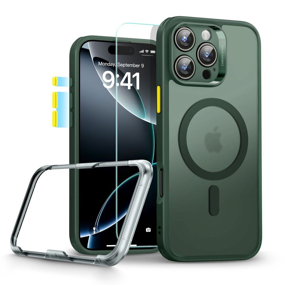 iPhone 16 Pro Max ESR Classic Pro Set HaloLock m. Bak Deksel & Skjermbeskyttelsesglass – MagSafe Kompatibel – Matt Grønn