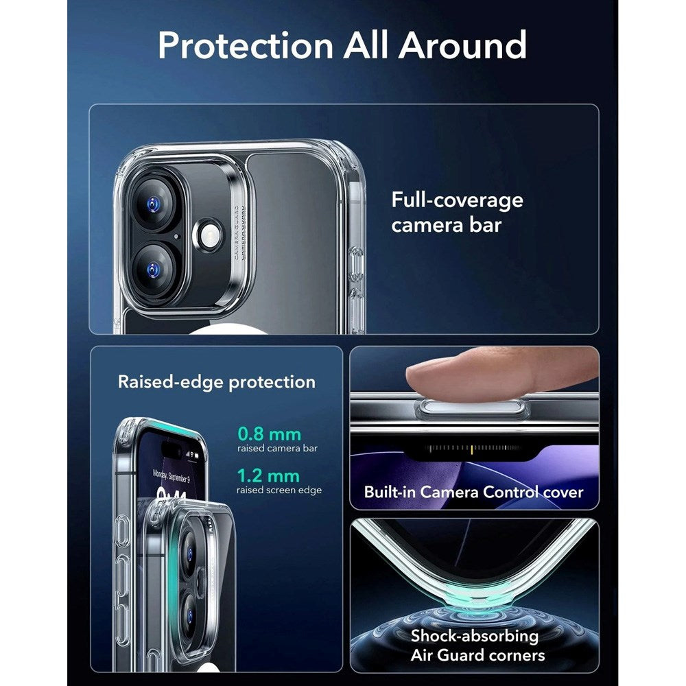 ESR iPhone 17 Classic Hybrid Deksel med Kamerakontrollknapp – MagSafe Kompatibel – Gjennomsiktig