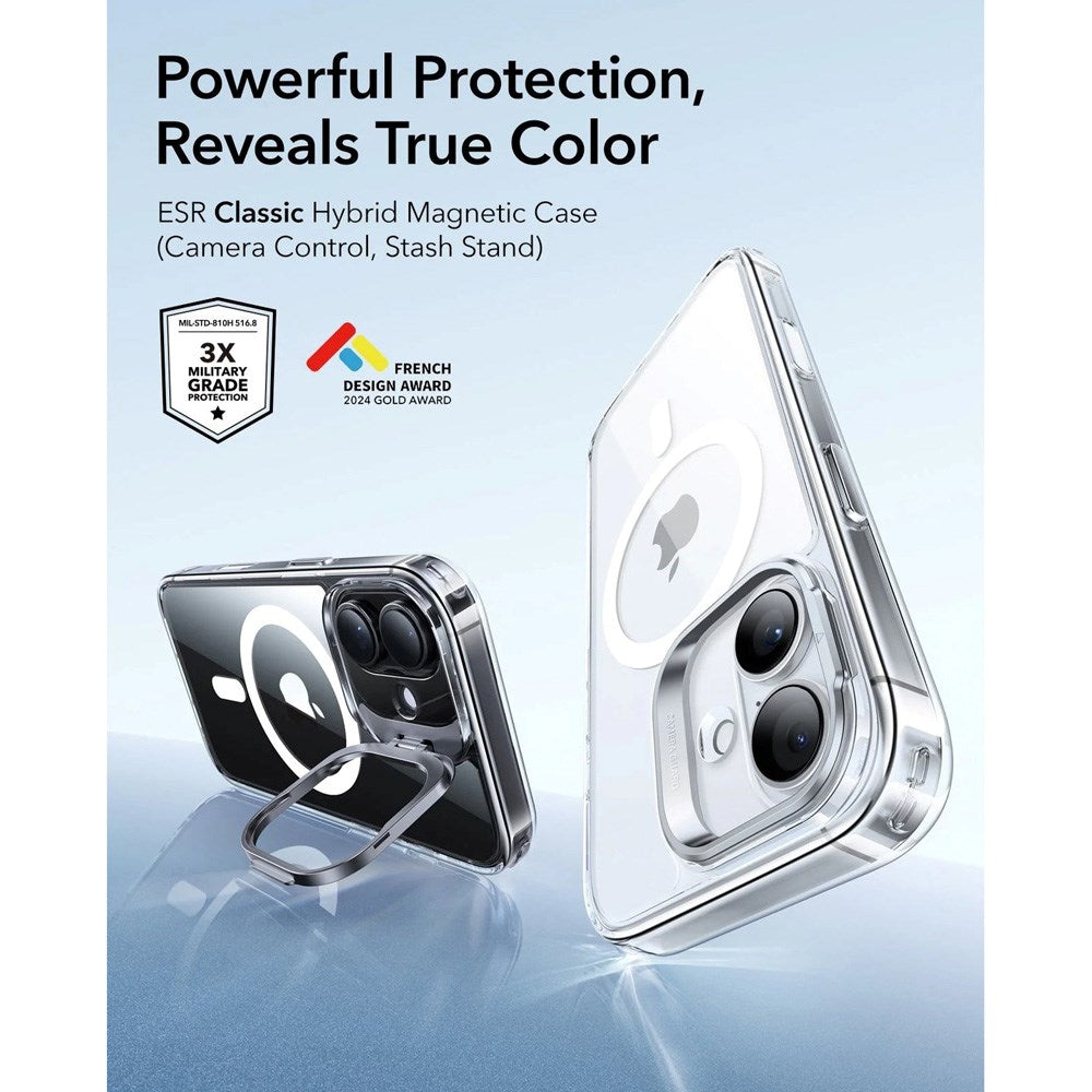 ESR iPhone 17 Classic Hybrid Stash Case med Kickstand – MagSafe Kompatibel – Gjennomsiktig