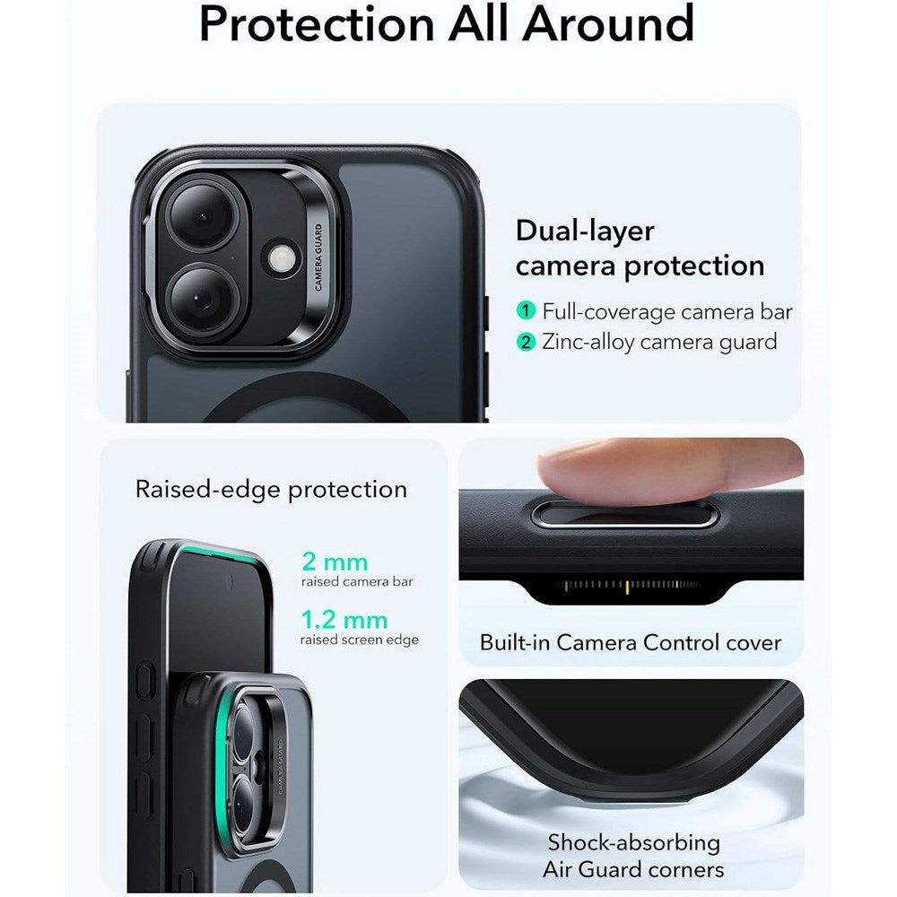 ESR iPhone 17 Classic Hybrid Stash Case med Kickstand – MagSafe Kompatibel – Matt Svart