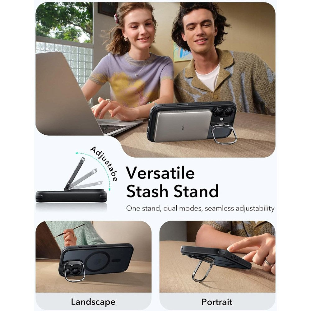 ESR iPhone 17 Classic Hybrid Stash Case med Kickstand – MagSafe Kompatibel – Matt Svart