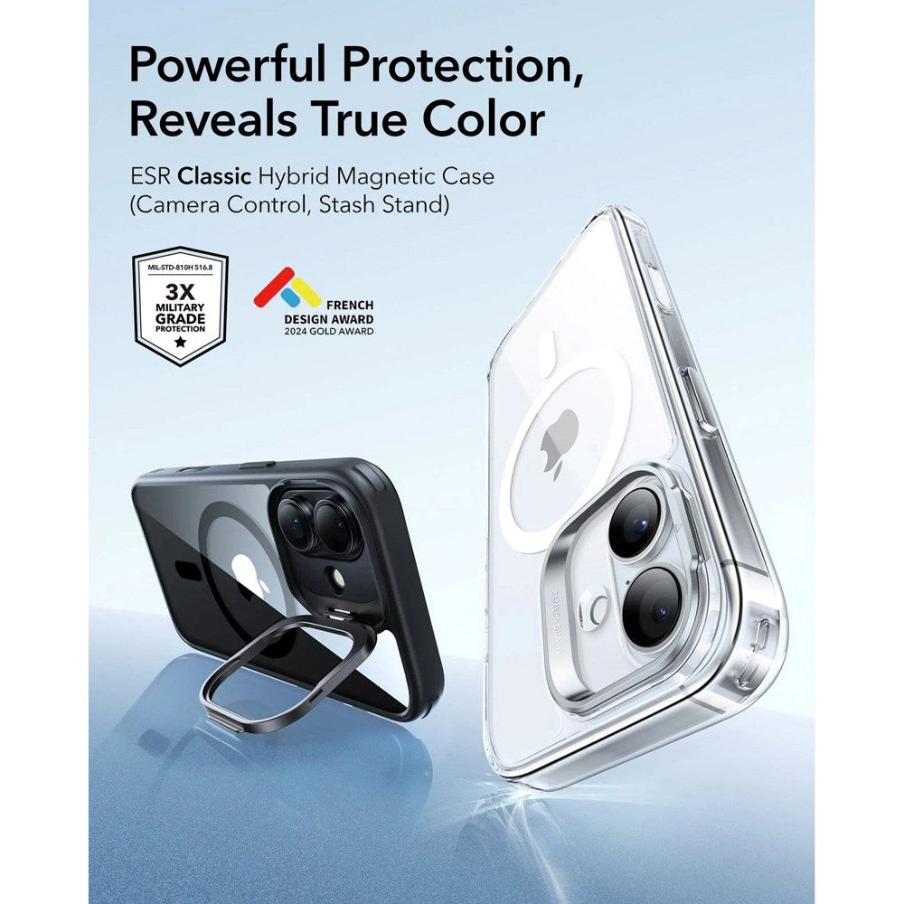 ESR iPhone 17 Classic Hybrid Stash Case med Kickstand – MagSafe Kompatibel – Gjennomsiktig / Svart