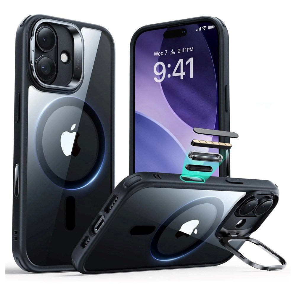 ESR iPhone 17 Classic Hybrid Stash Case med Kickstand – MagSafe Kompatibel – Gjennomsiktig / Svart