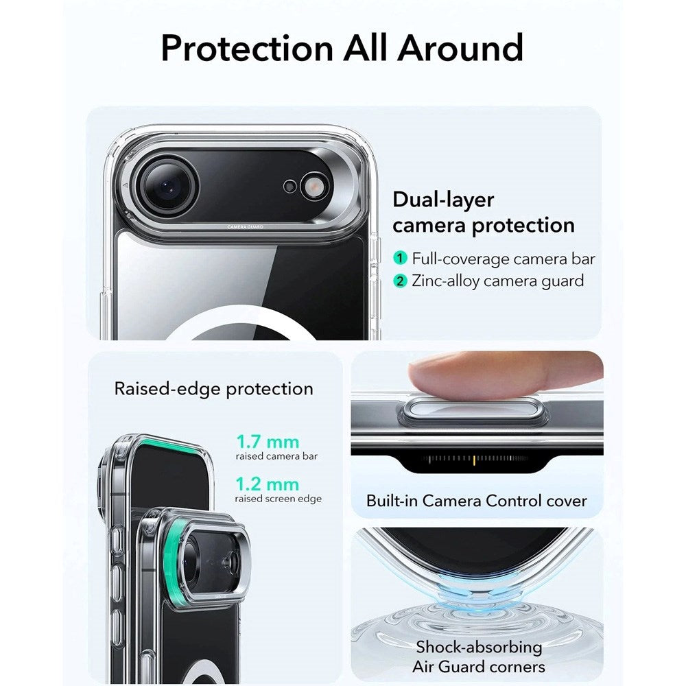 ESR iPhone Air Classic Hybrid Stash Case med Kickstand – MagSafe Kompatibel – Gjennomsiktig