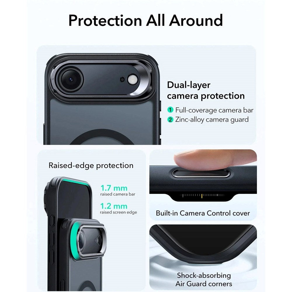 ESR iPhone Air Classic Hybrid Stash Case med Kickstand – MagSafe Kompatibel – Matt Svart