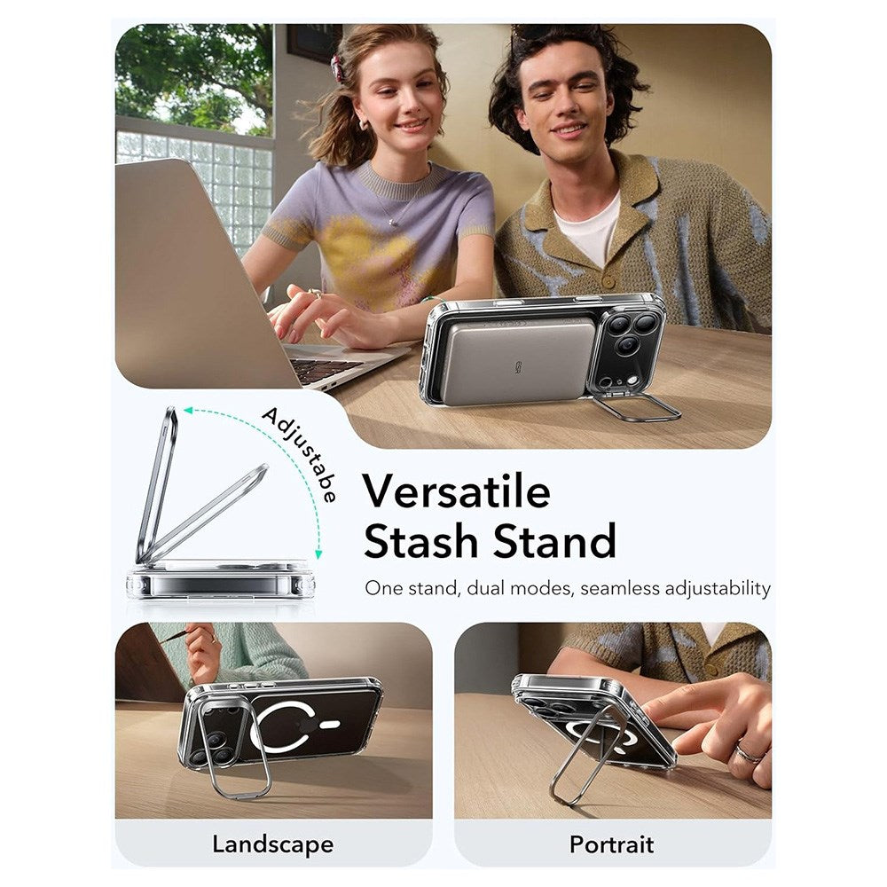 ESR iPhone 17 Pro Max Classic Hybrid Stash Case med Kickstand – MagSafe Kompatibel – Gjennomsiktig