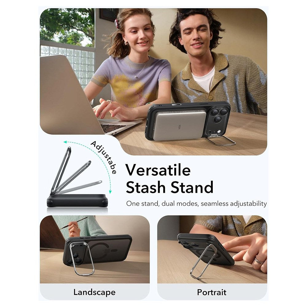 ESR iPhone 17 Pro Max Classic Hybrid Stash Case med Kickstand – MagSafe Kompatibel – Matt Svart
