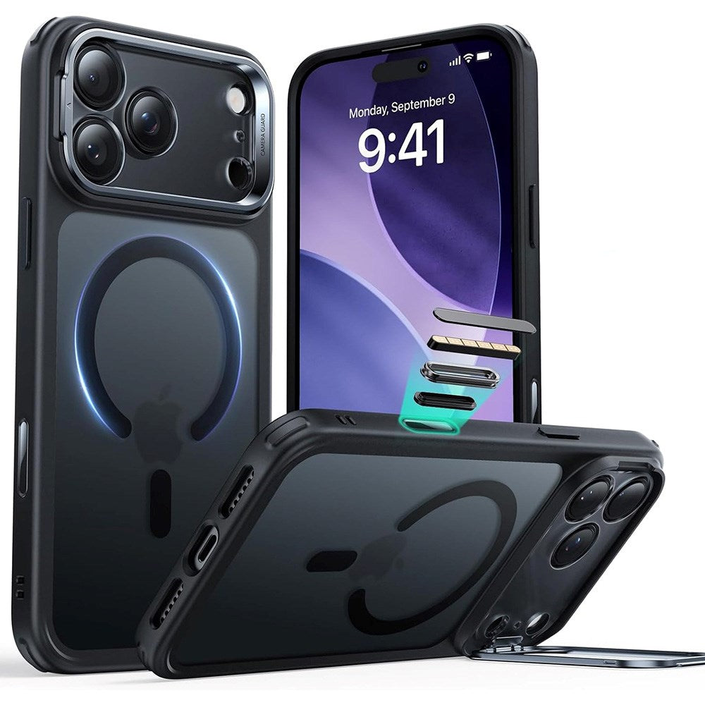 ESR iPhone 17 Pro Max Classic Hybrid Stash Case med Kickstand – MagSafe Kompatibel – Matt Svart