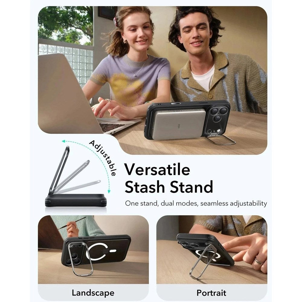 ESR iPhone 17 Pro Max Classic Hybrid Stash Case med Kickstand – MagSafe Kompatibel – Gjennomsiktig / Svart