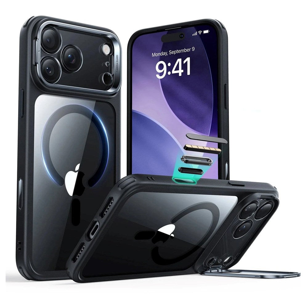 ESR iPhone 17 Pro Max Classic Hybrid Stash Case med Kickstand – MagSafe Kompatibel – Gjennomsiktig / Svart