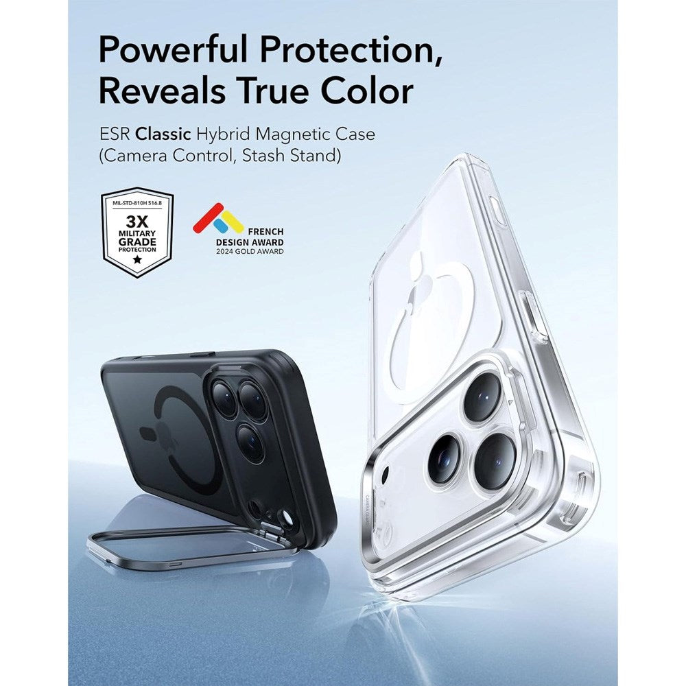 ESR iPhone 17 Pro Classic Hybrid Stash Case med Kickstand – MagSafe Kompatibel – Matt Svart