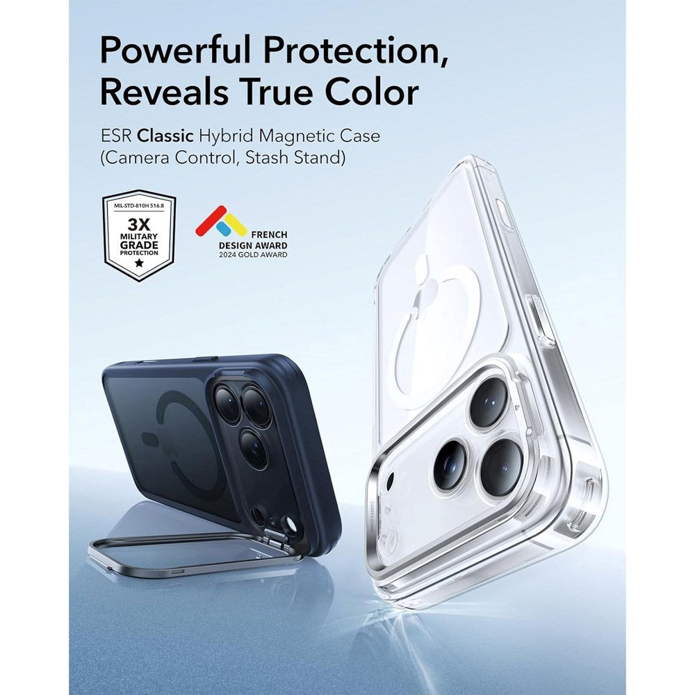 ESR iPhone 17 Pro Classic Hybrid Stash Case med Kickstand – MagSafe Kompatibel – Matt Blå