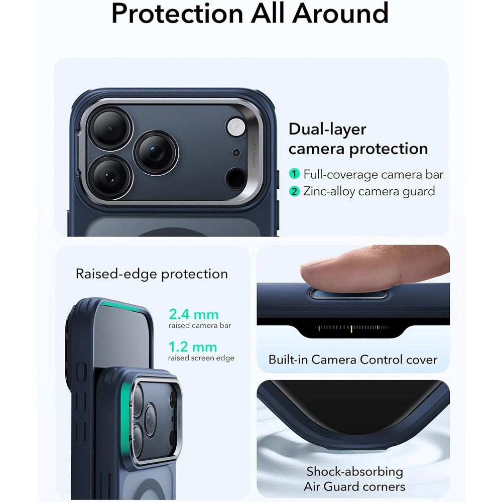 ESR iPhone 17 Pro Classic Hybrid Stash Case med Kickstand – MagSafe Kompatibel – Matt Blå