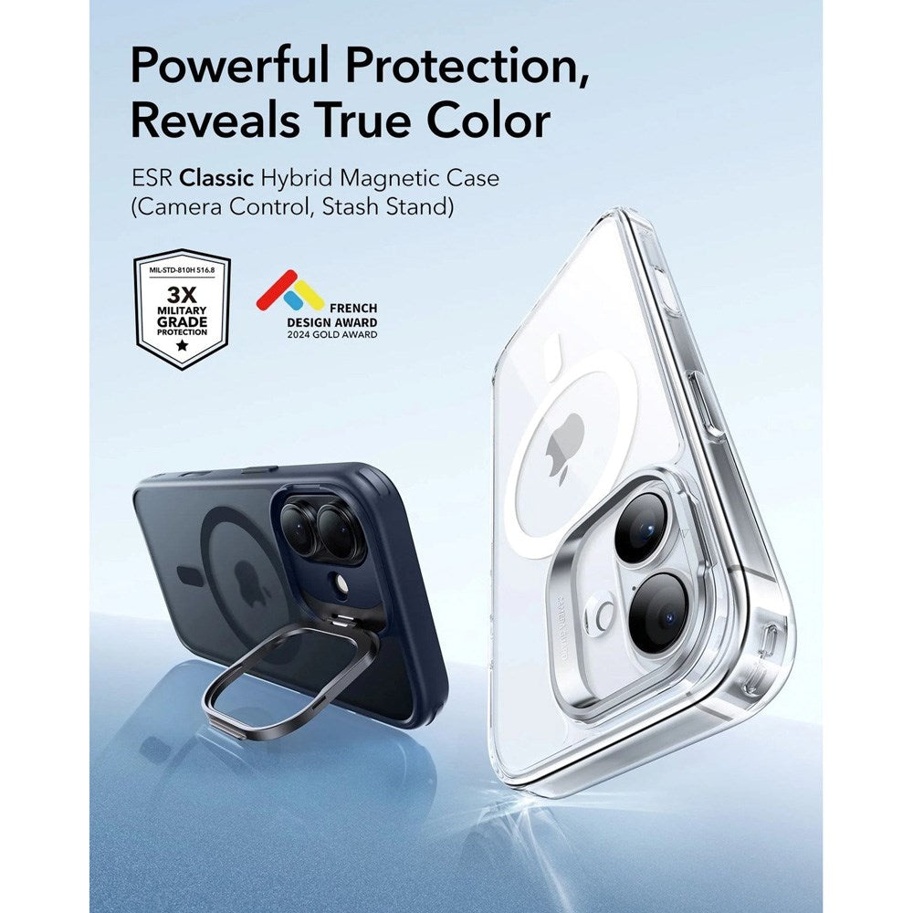 ESR iPhone 17 Classic Hybrid Stash Case med Kickstand – MagSafe Kompatibel – Matt Blå