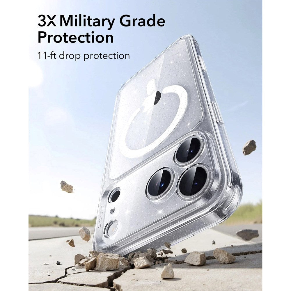 ESR iPhone 17 Pro Classic Hybrid Deksel med Kamerakontrollknapp – MagSafe Kompatibel – Gjennomsiktig / Glitter