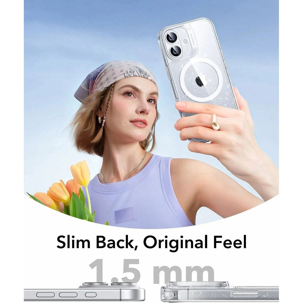 ESR iPhone 17 Classic Hybrid Deksel med Kamerakontrollknapp – MagSafe Kompatibel – Gjennomsiktig / Glitter