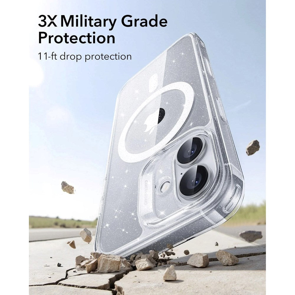 ESR iPhone 17 Classic Hybrid Deksel med Kamerakontrollknapp – MagSafe Kompatibel – Gjennomsiktig / Glitter