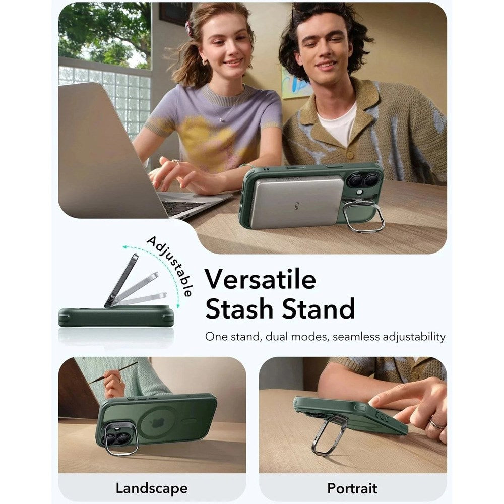 ESR iPhone 17 Classic Hybrid Stash Case med Kickstand – MagSafe Kompatibel – Matt Grønn