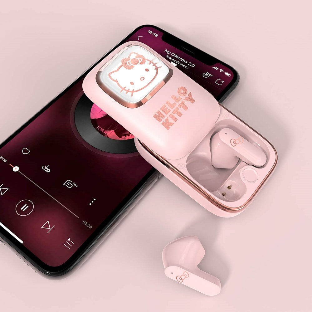 Hello Kitty OTL True Wireless In-Ear Hodetelefoner med Skyvbart Ladeetui - Rosa