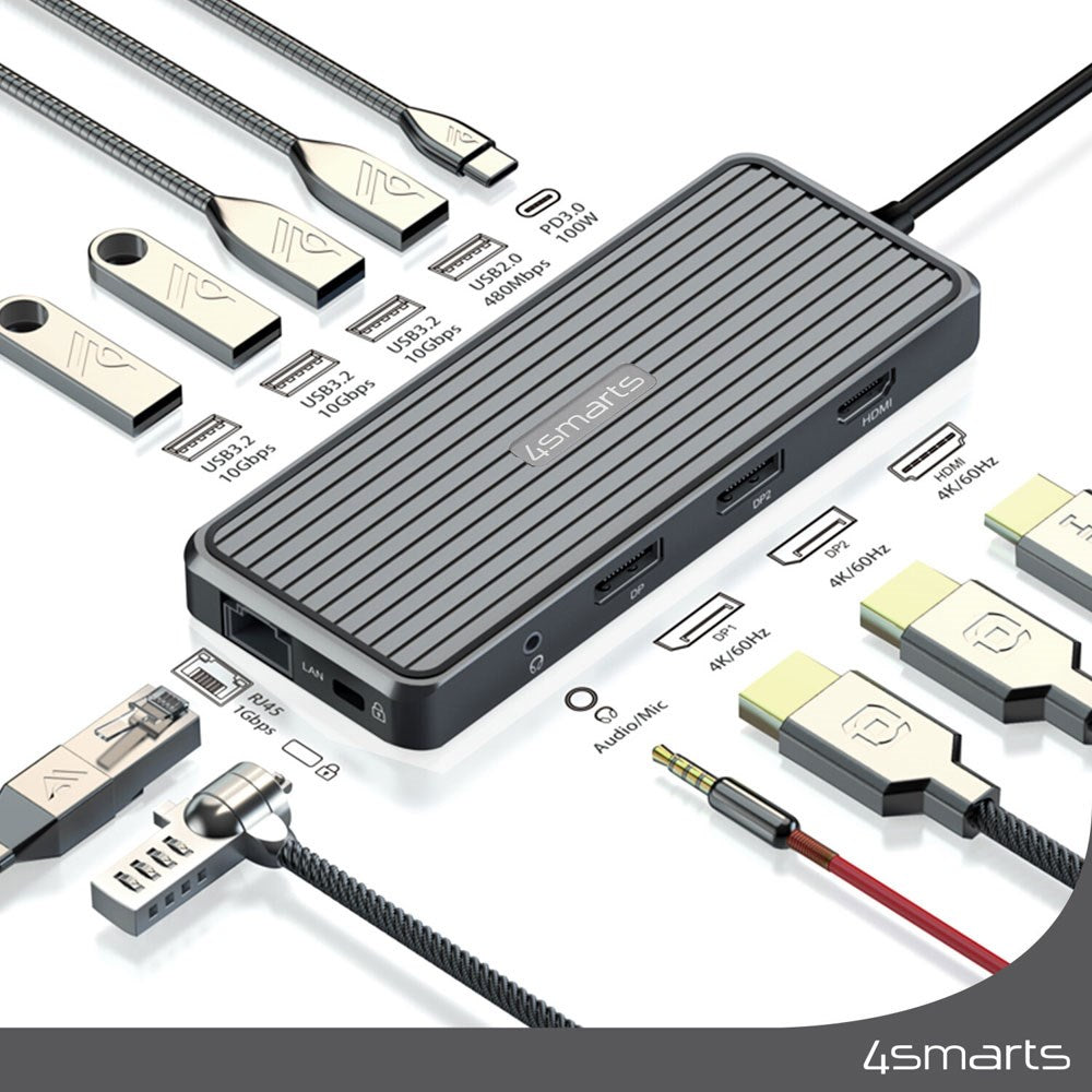4smarts SmartDock 11-i-1 USB-C Docking Station - 100W - Svart