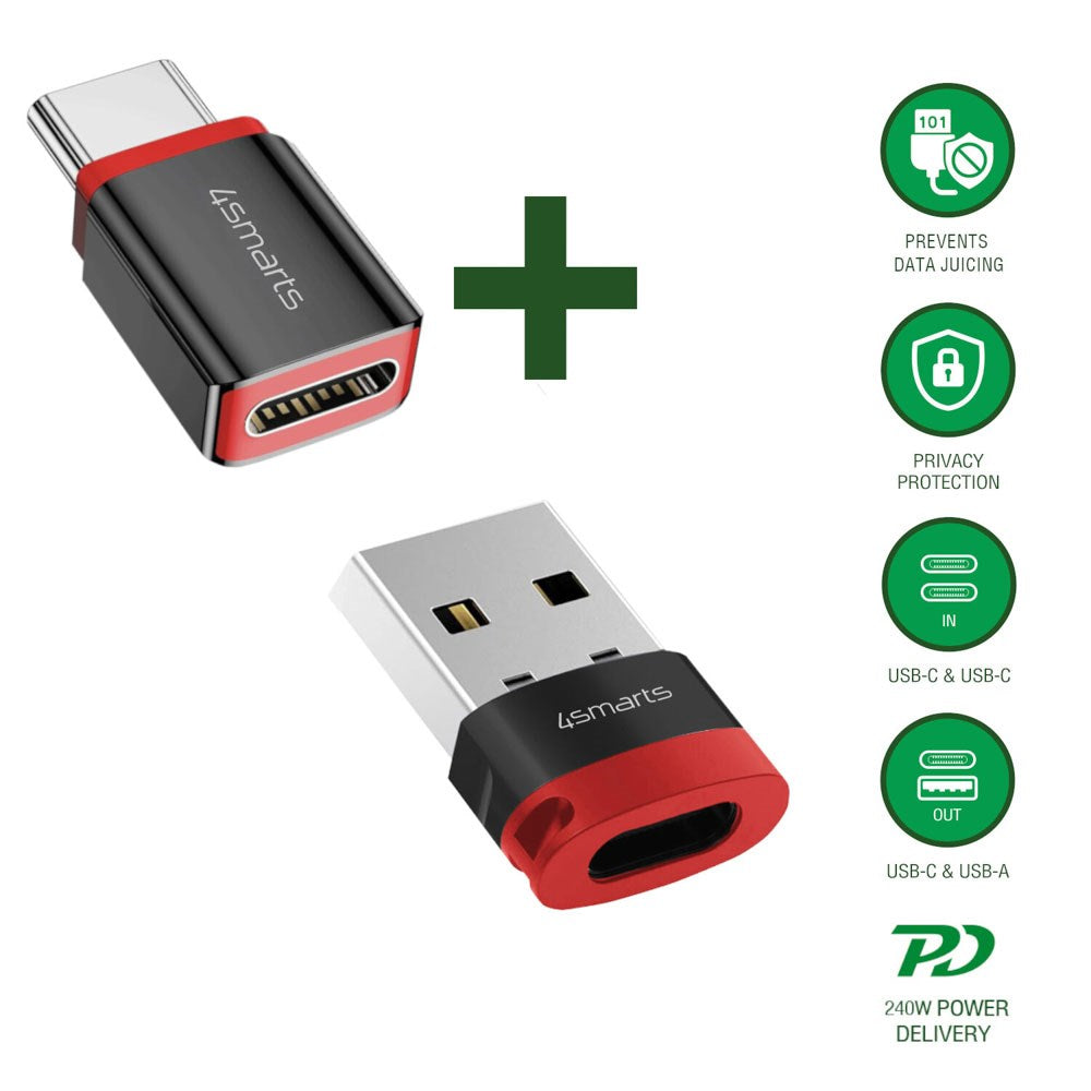 4smarts USB-C til USB-A / USB-C Data Blocker Adapter Sett - 2 stk - Svart