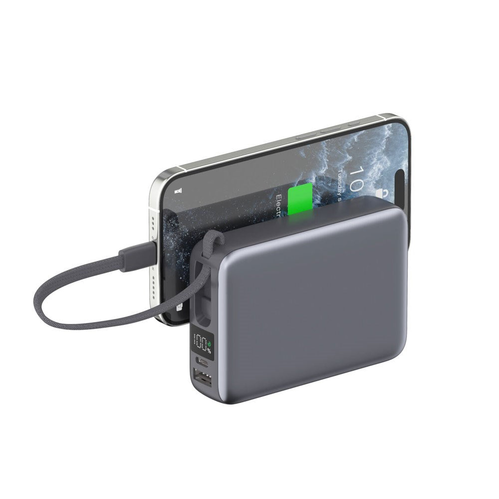 4smarts Pocket Dual Cord 22.5W PowerBank m. Innebygd USB-C Kabel - 20.000 mAh - Space Grey
