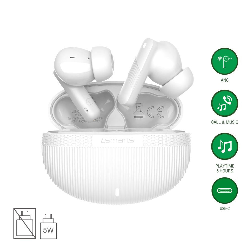4smarts True Wireless SkyBuds Pro Hodetelefoner m. Aktiv Støyreduksjon - In-Ear - Hvit