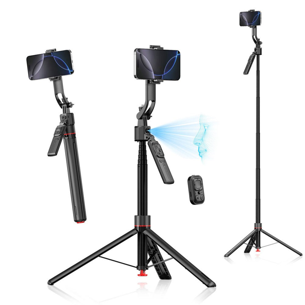 4smarts 360 AI Tripod Selfie Stick m. Ansiktssporing & Fjernkontroll - Svart