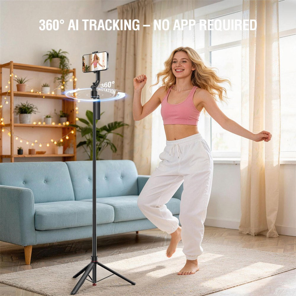 4smarts 360 AI Tripod Selfie Stick m. Ansiktssporing & Fjernkontroll - Svart