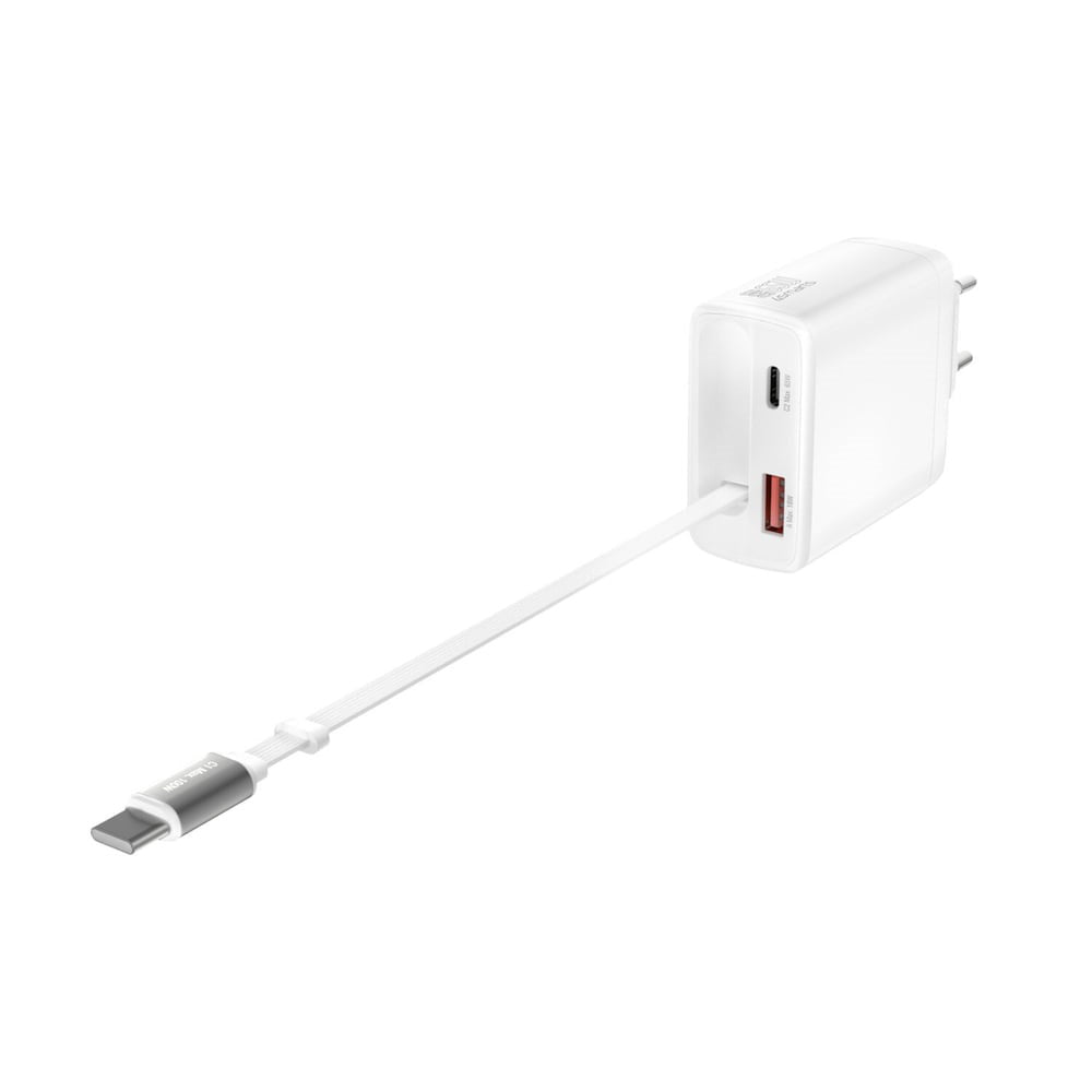 Vegglader PD (Power Delivery) 65W 4smarts Jojo m. USB-C og USB-A - Hvit