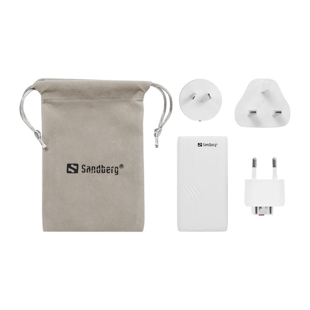 Sandberg 4-i-1 65W Reiselader m. 2x USB-C – EU / UK / AUS - Hvit
