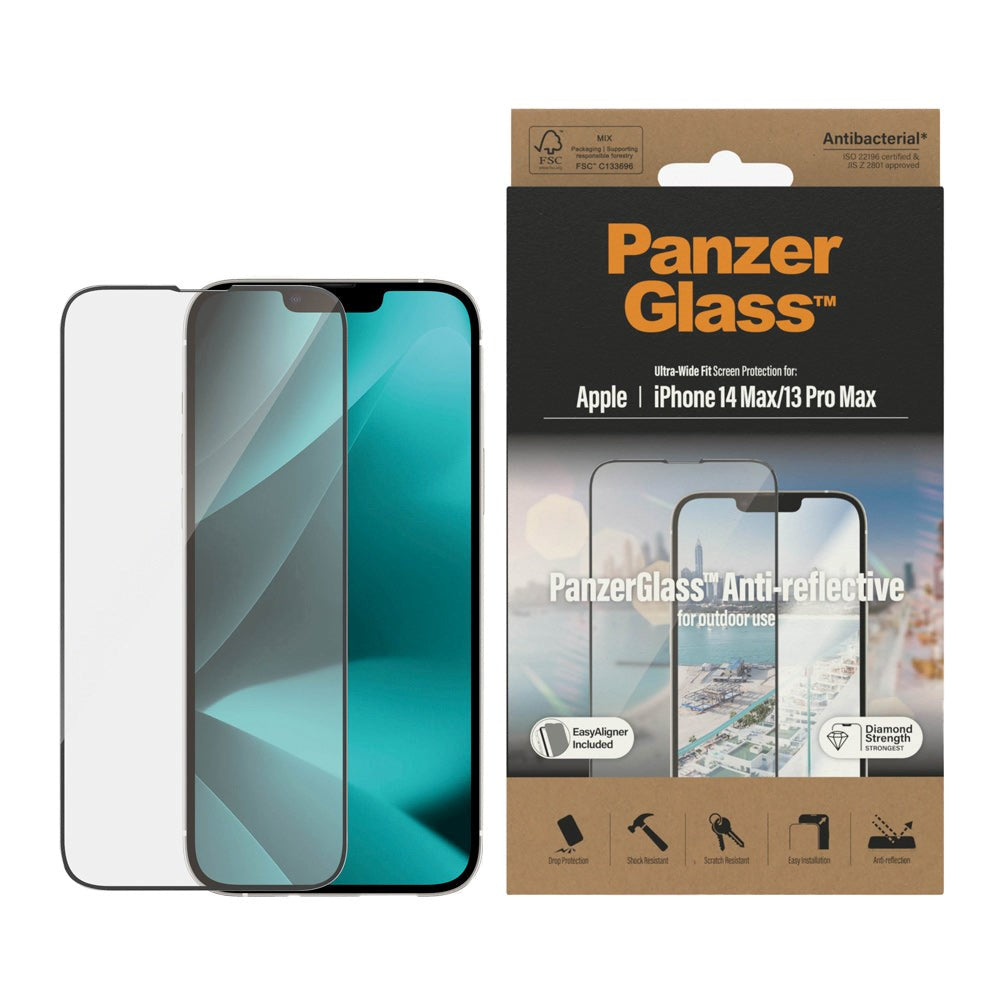 iPhone 14 Plus / 13 Pro Max PanzerGlass AntiBacterial Ultra Wide Fit Skjermbeskyttelsesglass - AntiReflective - EasyAligner - Diamond Strength