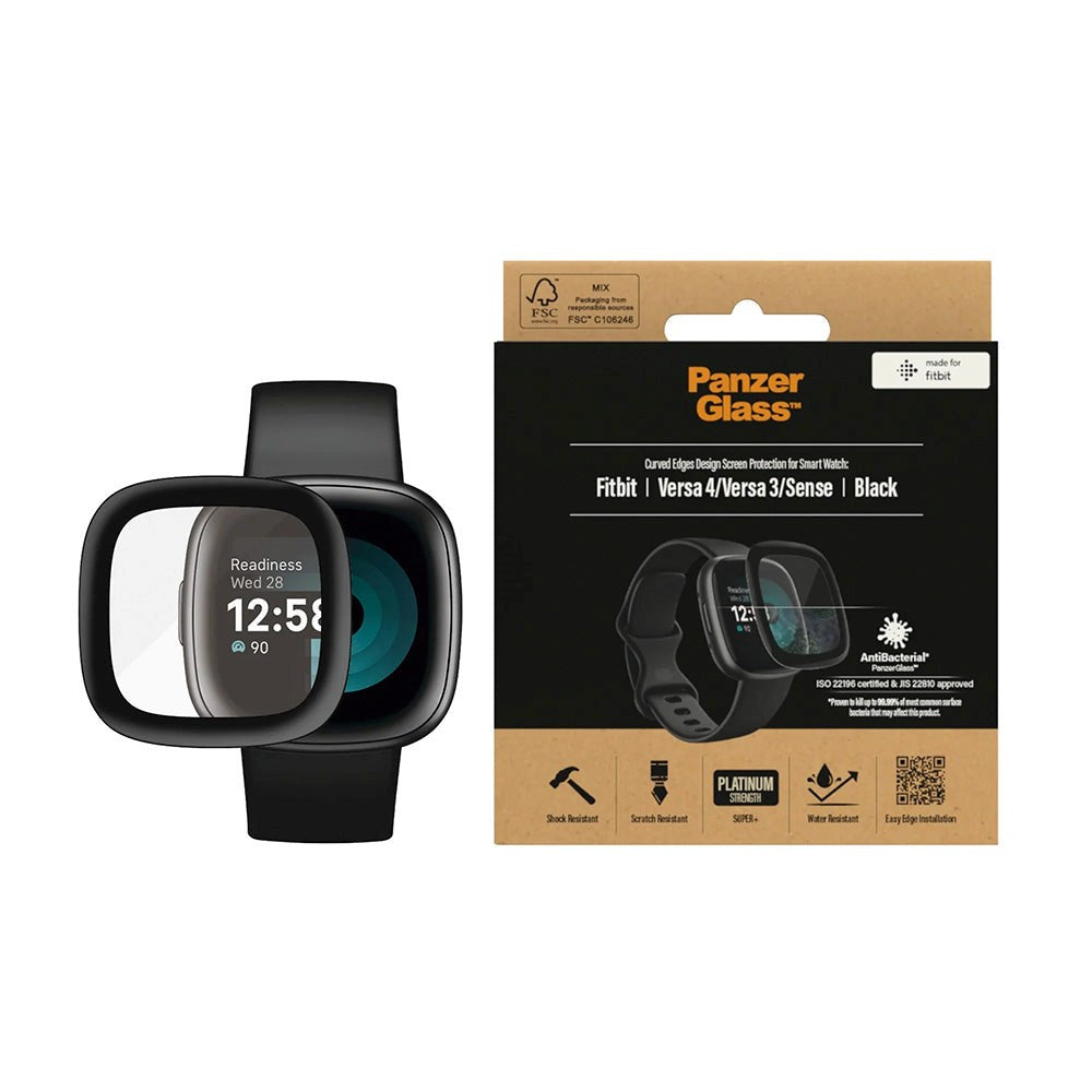 Fitbit Versa 4 / Versa 3 / Sense PanzerGlass Herdet Glas Skjermbeskytter - Svart Kant