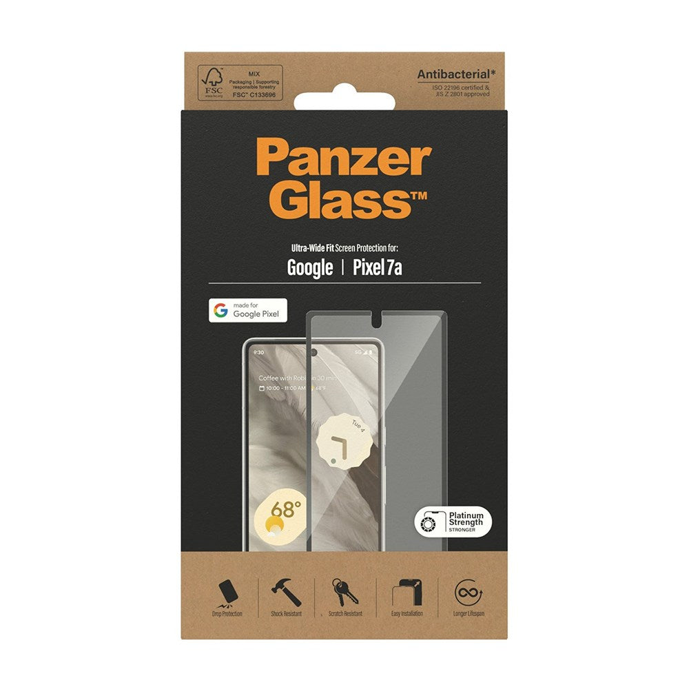 Google Pixel 7A PanzerGlass Ultra Wide Fit Skjermbeskyttelsesglass - Platinum Strength - Svart Kant