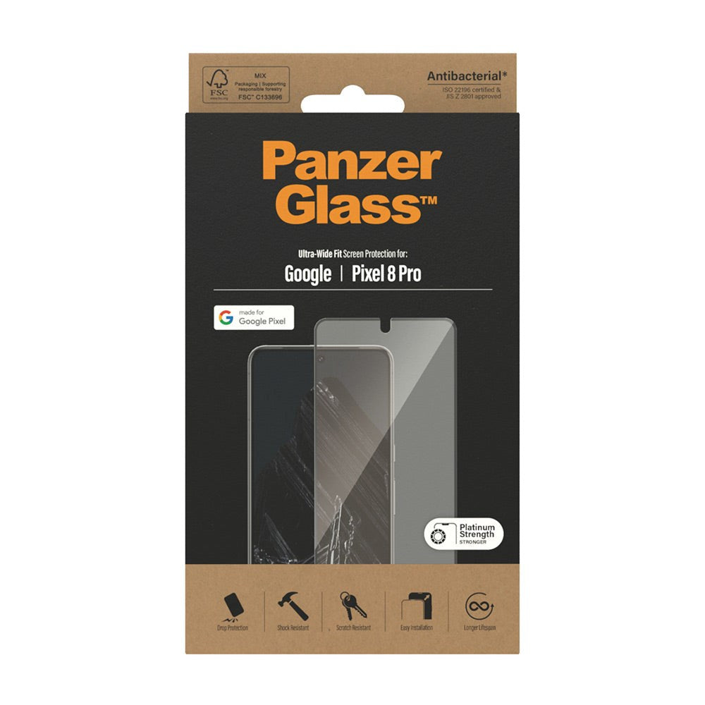 Google Pixel 8 Pro PanzerGlass Ultra Wide Fit Skjermbeskyttelsesglass - Platinum Strength - Svart Kant