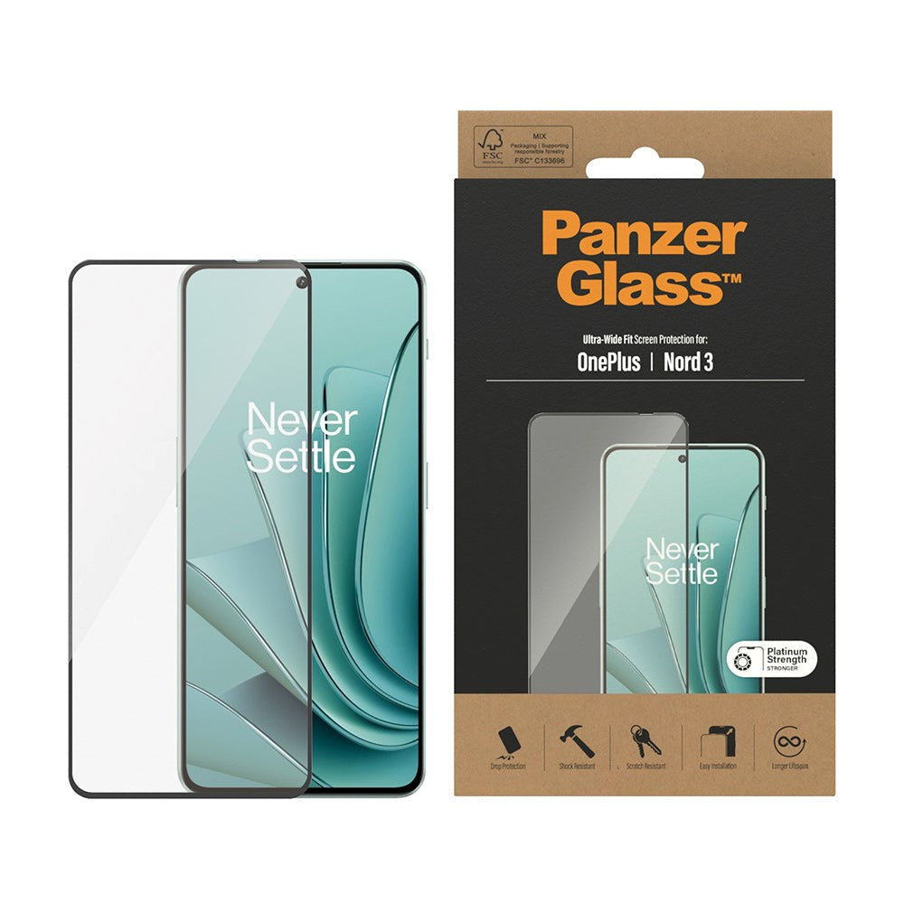 OnePlus Nord 3 (5G) PanzerGlass Ultra Wide Fit Skjermbeskyttelsesglass - Platinum Strength - Svart Kant