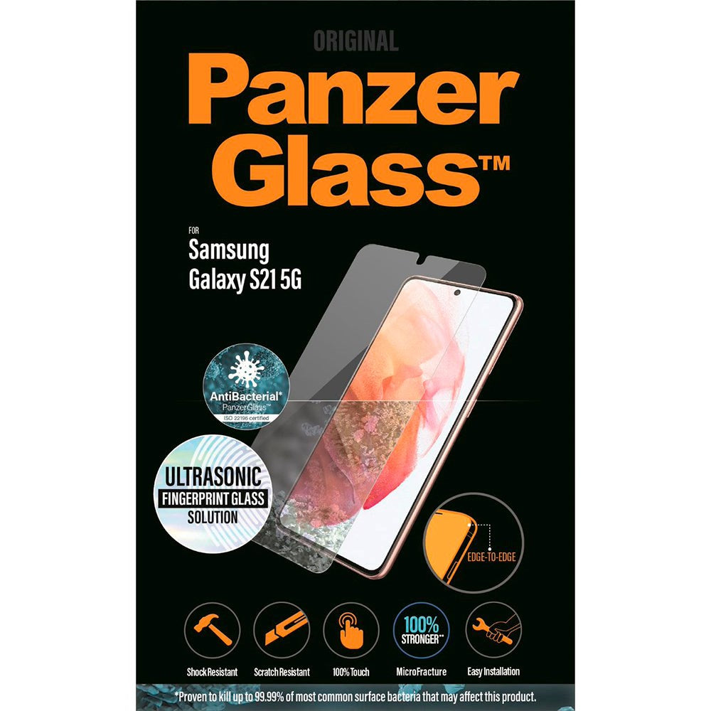 Samsung Galaxy S21 PanzerGlass AntiBacterial Edge-to-Edge Ultrasonic Fingerprint Beskyttelsesglas - Case Friendly - Gjennomsiktig