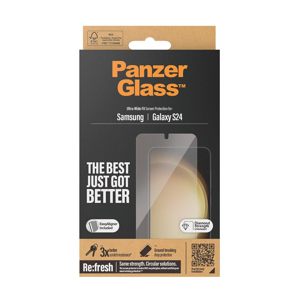 Samsung Galaxy S24 PanzerGlass Ultra Wide Fit Re:fresh Skjermbeskyttelse m. EasyAligner - Diamond Strength - Gjennomsiktig