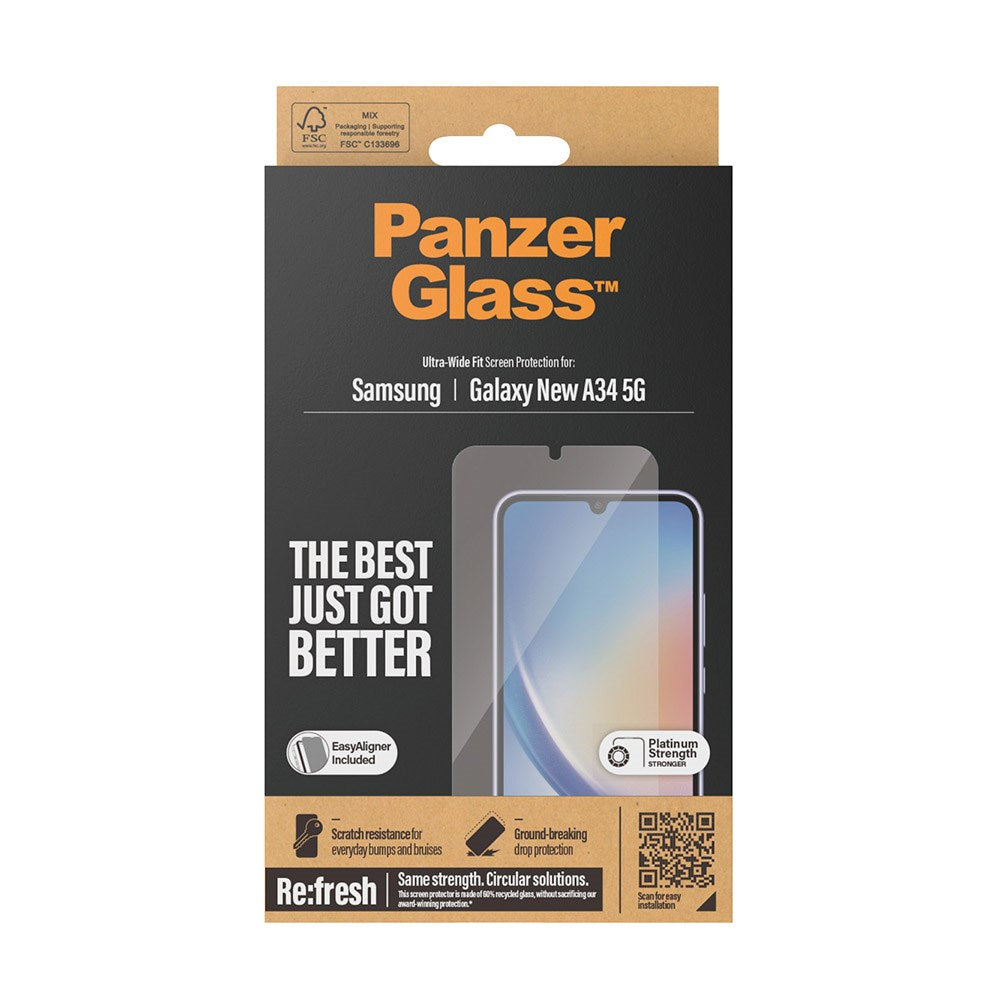 Samsung Galaxy A35 (5G) PanzerGlass Ultra Wide Fit Re:fresh Skjermbeskyttelse m. EasyAligner - Platinum Strength - Gjennomsiktig