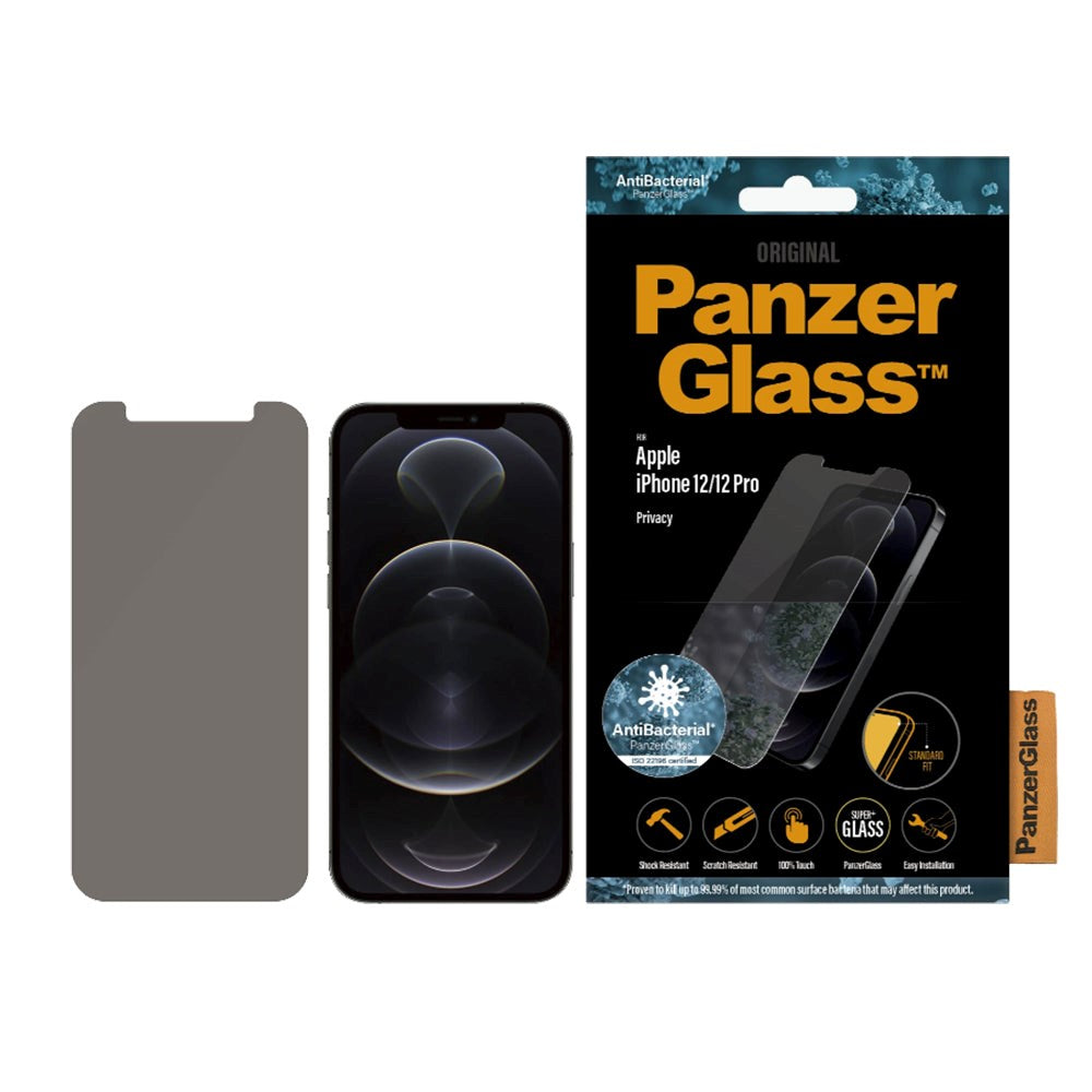 PanzerGlass iPhone 12 / 12 Pro AntiBacterial Standard Fit Skjermbeskytter - Privacy Glass - Gjennomsiktig