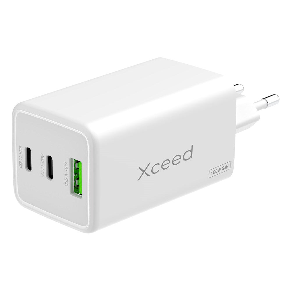 Xceed 100W GaN Vegglader med 2 x USB-C 1 x USB-A - Hvit