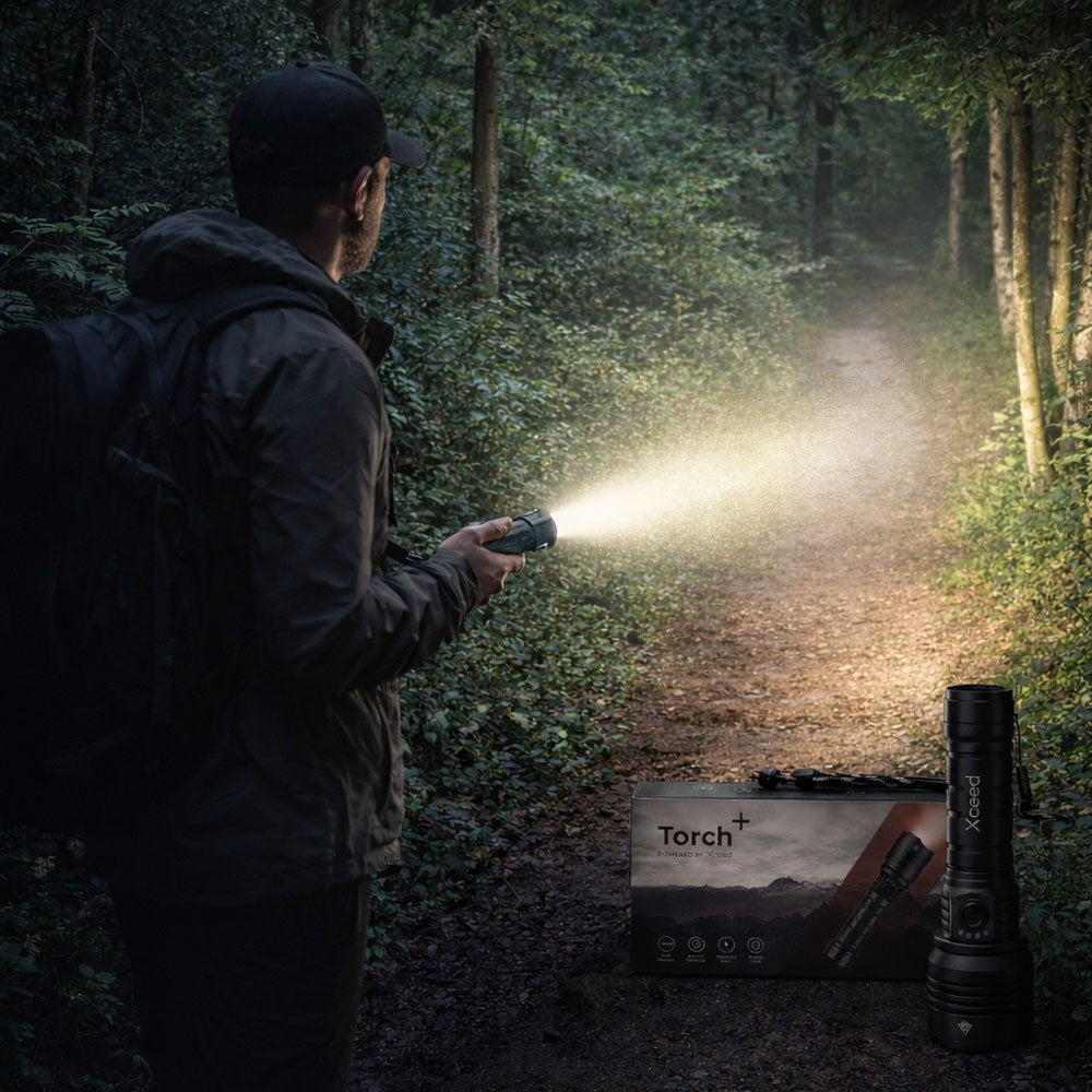 Xceed Torch+ 2-i-1 Lommelykt PowerBank m. USB-A & USB-C - 5000 mAh - Svart