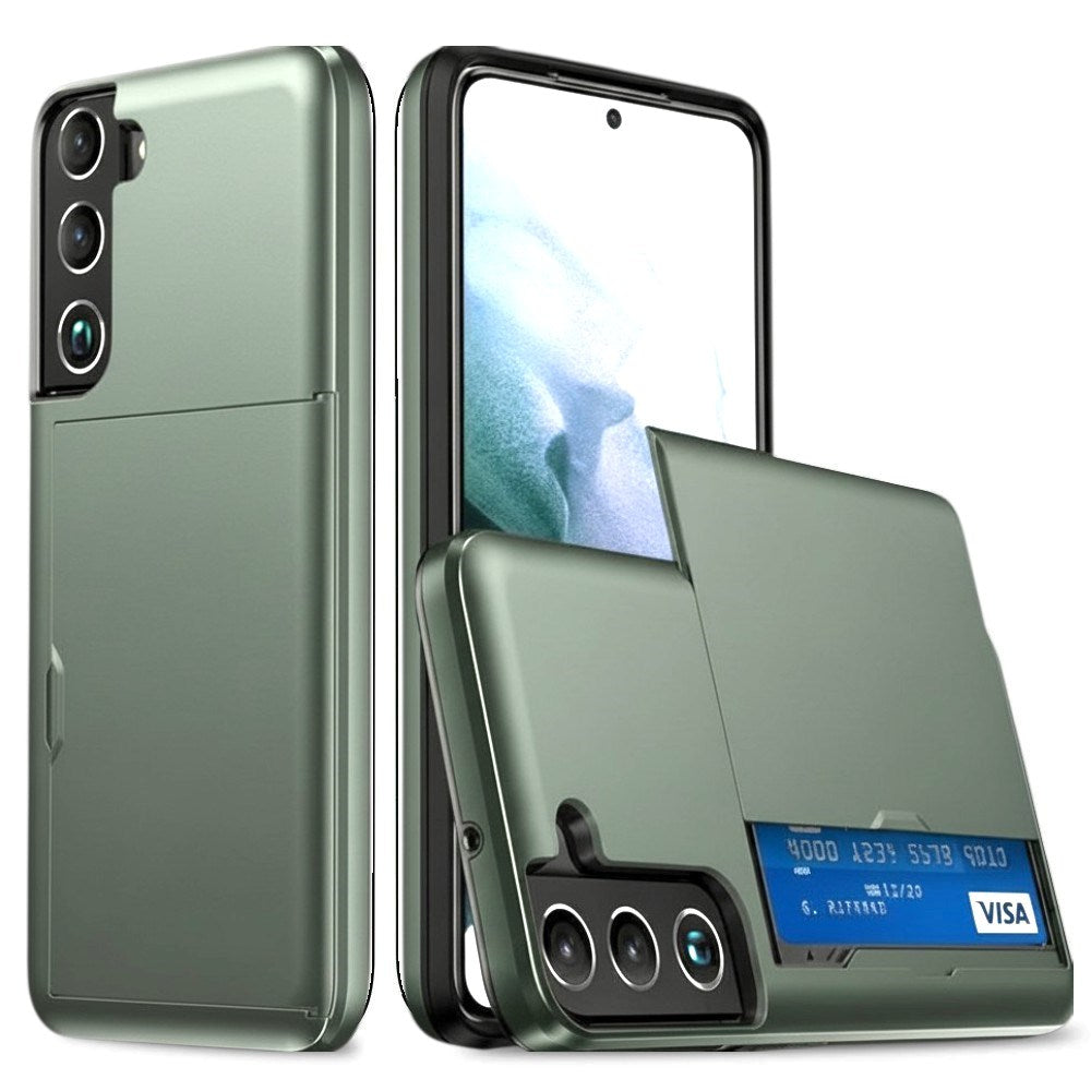 Samsung Galaxy S22 Hybrid Plast Bak Håndverker Deksel med kortholder - Militærgrønn