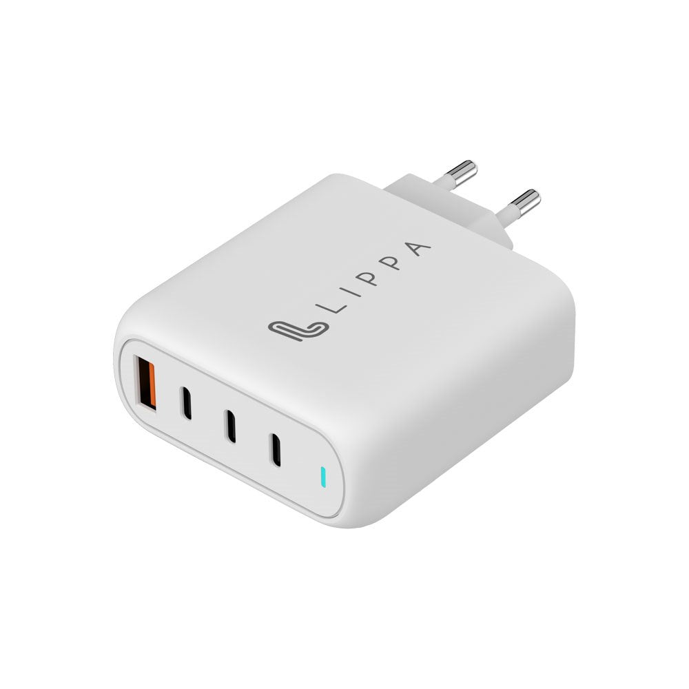 Lippa PD 100W Vegglader GaN med 3 x USB-C & 1 x USB-A - Hvit