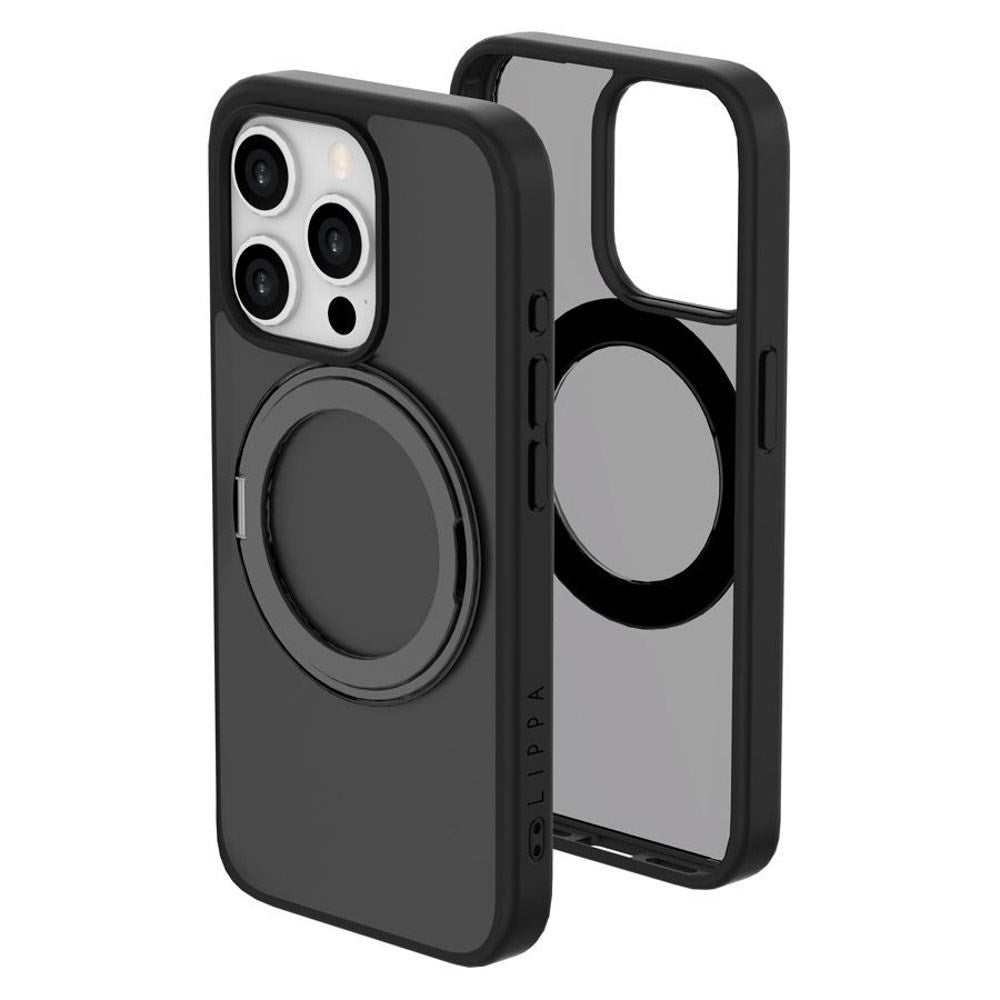 iPhone 15 Pro Lippa Hybrid Plast Deksel med 360 Roterende Kickstand – MagSafe Kompatibelt – Matt / Svart