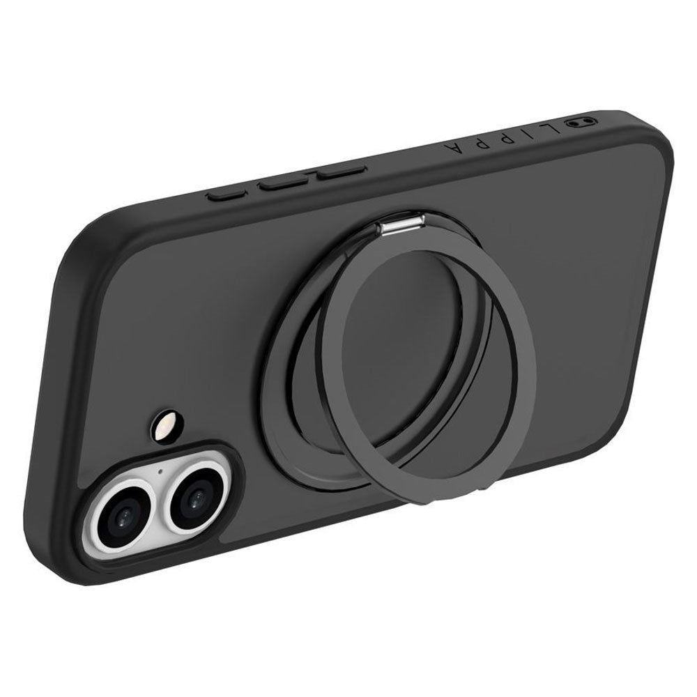 iPhone 16 Lippa Hybrid Plast Deksel med 360 Roterende Kickstand – MagSafe Kompatibelt – Matt / Svart